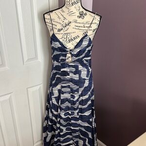 Elegant Navy and White Striped Dress